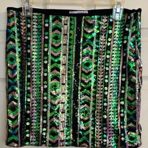 🔮 Y2k Body Central Black and Green Sequin Mini Pencil Skirt